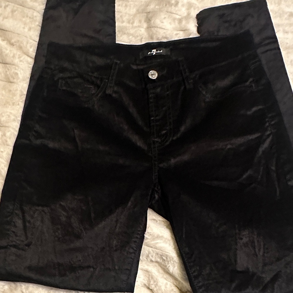 7 For All Mankind Women's black crushed velvet Skinny Pants size 28 - Picture 4 of 9